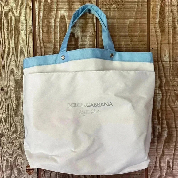 NWOT DOLCE & GABBANA 2012 LIGHT BLUE Women’s Large White Tote Blue Handles - Picture 1 of 4
